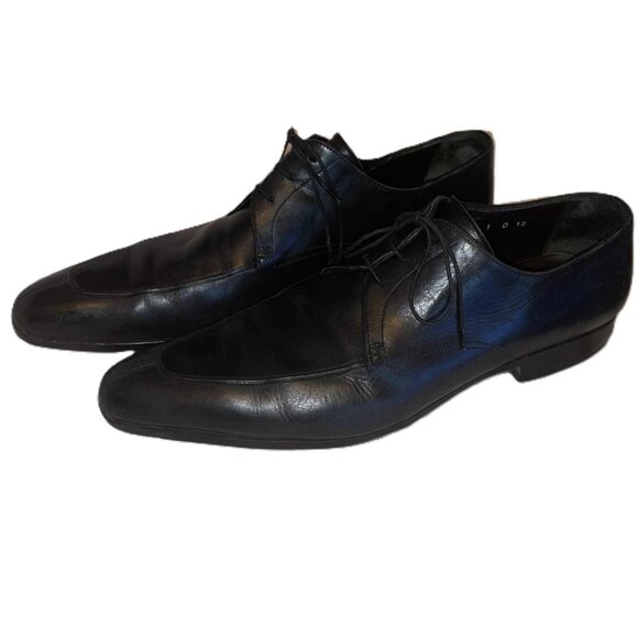 Santoni Split Toe Derby Dress Shoes Men’s 12 D Black Leather Made in Italy 39741 main image 5